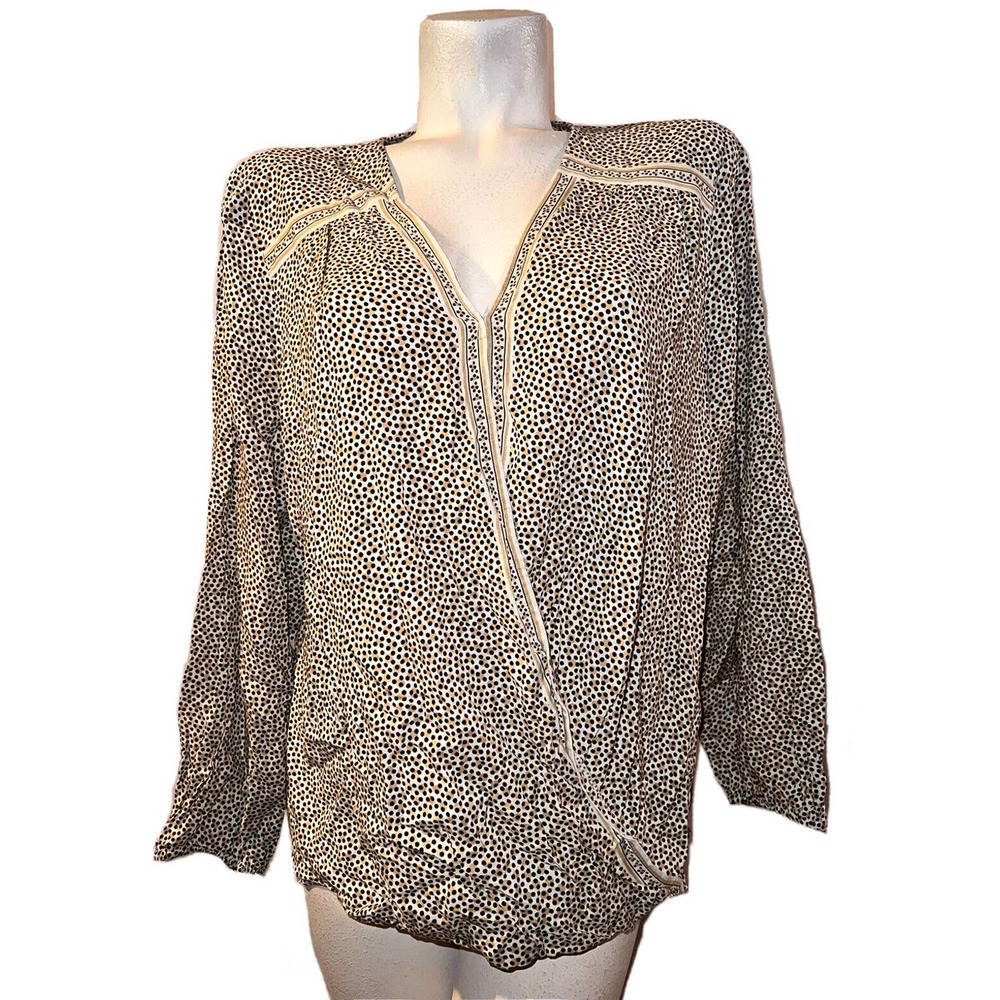 Max Studio Cream and Black Dot Print Blouse